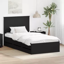   vidaXL Ágykeret fiókkal fejtámlával Fekete 100 x 200 cm Mérnöki Fa