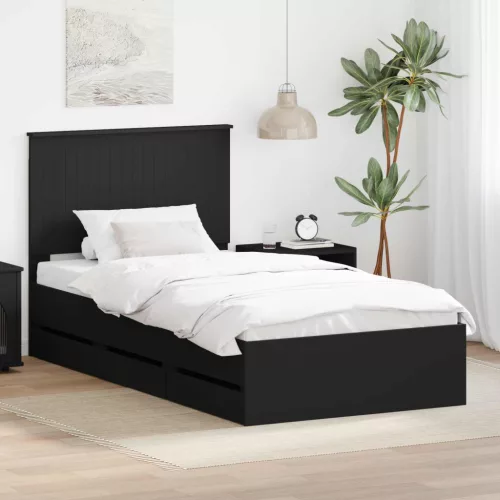 vidaXL Ágykeret fiókkal fejtámlával Fekete 100 x 200 cm Mérnöki Fa