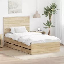   vidaXL Ágykeret fiókkal tárolóval Sonoma tölgy 100 x 200 cm Mérnöki Fa