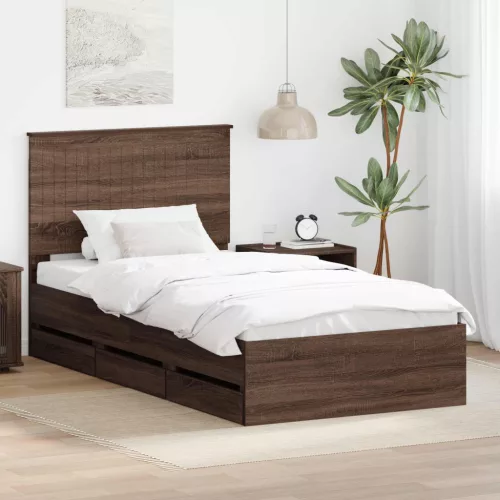 vidaXL Ágykeret fiókkal tárolóval Barna Tölgy 100 x 200 cm Mérnöki Fa