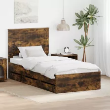   vidaXL Ágykeret fiókkal tárolóval Füstölt tölgy 90 x 190 cm Mérnöki Fa