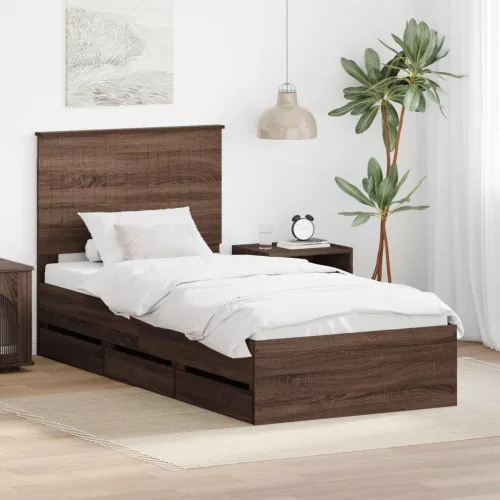 vidaXL Ágykeret fiókkal fejtámlával Barna Tölgy 90 x 190 cm Mérnöki Fa