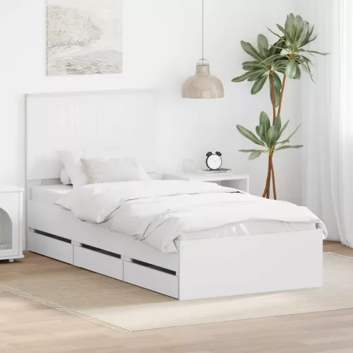 vidaXL Ágykeret fiókkal fejtámlával Fehér 90 x 200 cm Mérnöki Fa