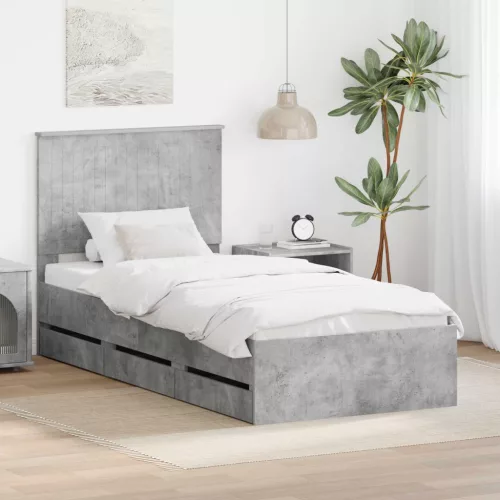 vidaXL Ágykeret fiókkal tárolóval Beton Szürke 90 x 200 cm Mérnöki Fa