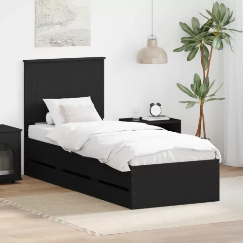 vidaXL Ágykeret fiókkal fejtámlával Fekete 75 x 190 cm Mérnöki Fa