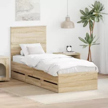   vidaXL Ágykeret fiókkal tárolóval Sonoma tölgy 75 x 190 cm Mérnöki Fa