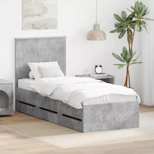 vidaXL Ágykeret fiókkal tárolóval Beton Szürke 75 x 190 cm Mérnöki Fa