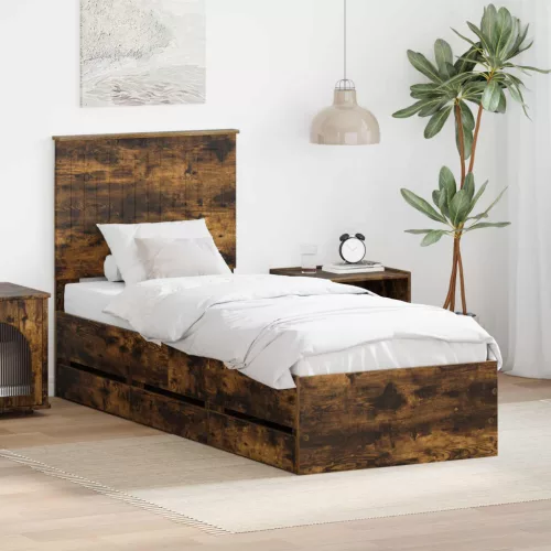 vidaXL Ágykeret fiókkal tárolóval Füstölt tölgy 75 x 190 cm Mérnöki Fa