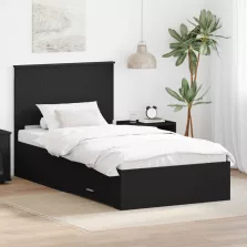   vidaXL Ágykeret fejtámlával Fekete és Ezüst 90 x 200 cm Faanyag