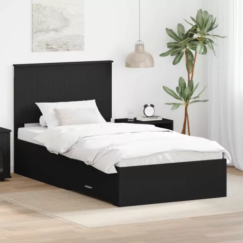 vidaXL Ágykeret fejtámlával Fekete és Ezüst 90 x 200 cm Faanyag
