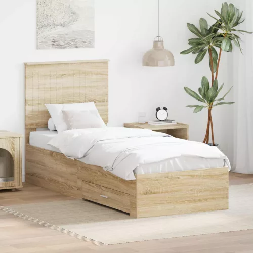 vidaXL Ágykeret fejtámlával Sonoma tölgy és ezüst 70 x 190 cm Faanyag