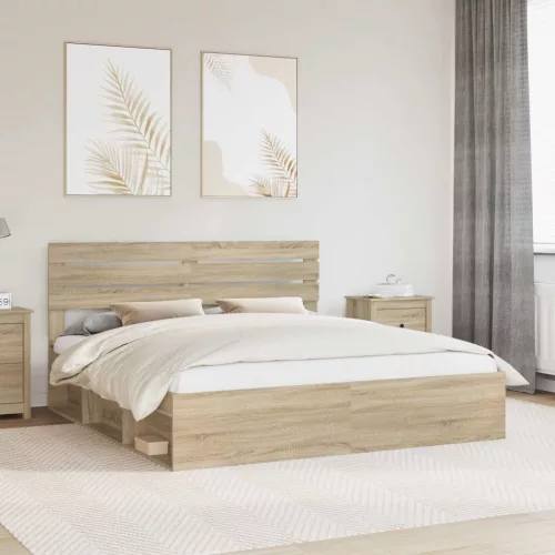 vidaXL Ágykeret fejtámlával Sonoma 200 x 200 cm Tömör fenyőfa
