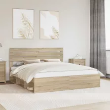   vidaXL Ágykeret fejtámlával Sonoma 180 x 200 cm Tömör fenyőfa