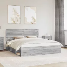   vidaXL Ágykeret fejtámlával Szürke Sonoma 180 x 200 cm Tömör fenyőfa