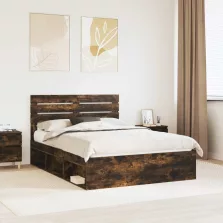   vidaXL Ágykeret fejtámlával Füstölt tölgy 160 x 200 cm Tömör fenyőfa