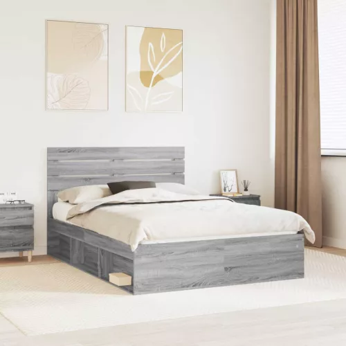 vidaXL Ágykeret fejtámlával Szürke Sonoma 140 x 190 cm Tömör fenyőfa