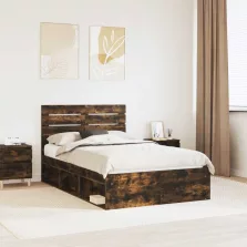   vidaXL Ágykeret fejtámlával Füstölt tölgy 135 x 190 cm Tömör fenyőfa