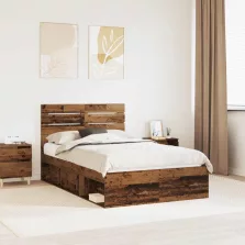   vidaXL Ágykeret fejtámlával Öreg fa 120 x 200 cm Tömör fenyőfa