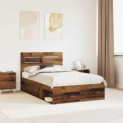 vidaXL Ágykeret fejtámlával Öreg fa 120 x 200 cm Tömör fenyőfa