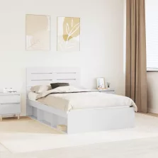   vidaXL Ágykeret fejtámlával Fehér 120 x 190 cm Tömör fenyőfa
