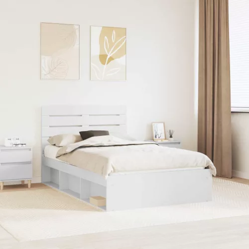 vidaXL Ágykeret fejtámlával Fehér 120 x 190 cm Tömör fenyőfa