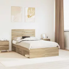   vidaXL Ágykeret fejtámlával Sonoma 120 x 190 cm Tömör fenyőfa