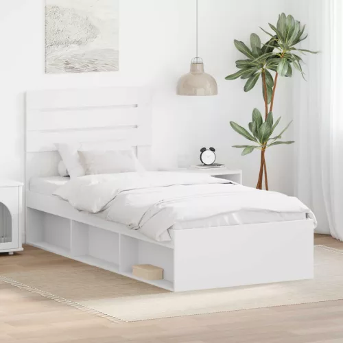 vidaXL Ágykeret fejtámlával Fehér 100 x 200 cm Tömör fenyőfa