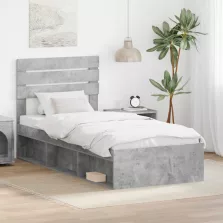   vidaXL Ágykeret fejtámlával Beton Szürke 75 x 190 cm Tömör fenyőfa