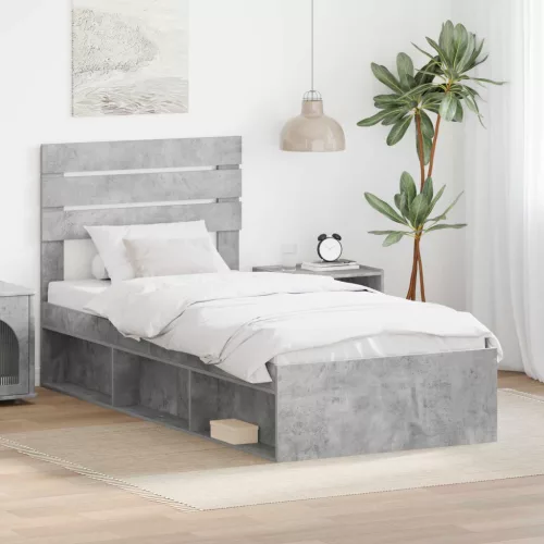 vidaXL Ágykeret fejtámlával Beton Szürke 75 x 190 cm Tömör fenyőfa