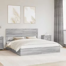   vidaXL Tárolós Ágy fejtámlával Szürke Sonoma 200 x 200 cm Faanyag