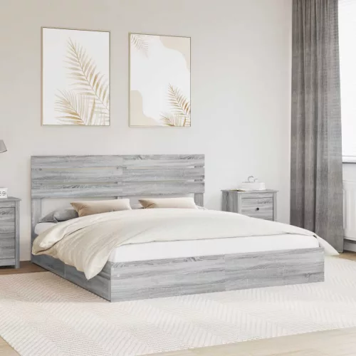 vidaXL Tárolós Ágy fejtámlával Szürke Sonoma 200 x 200 cm Faanyag