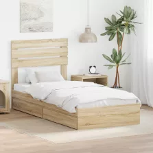  vidaXL Tárolós Ágy fejtámlával Sonoma tölgy 100 x 200 cm Faanyag