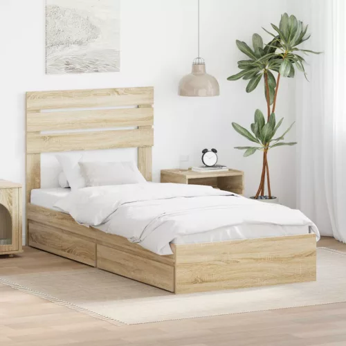 vidaXL Tárolós Ágy fejtámlával Sonoma tölgy 90 x 190 cm Faanyag