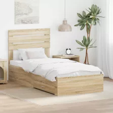   vidaXL Ágykeret fiókkal Sonoma tölgy és ezüst 75 x 190 cm Faanyag