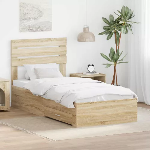 vidaXL Ágykeret fiókkal Sonoma tölgy és ezüst 75 x 190 cm Faanyag