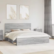   vidaXL Ágykeret fejtámlával Szürke Sonoma 200 x 200 cm Tömör fenyőfa