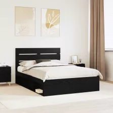   vidaXL Ágykeret fejtámlával Fekete 140 x 190 cm Tömör fenyőfa
