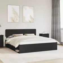   vidaXL Ágykeret fejtámlával Fekete 200 x 200 cm Tömör fenyőfa