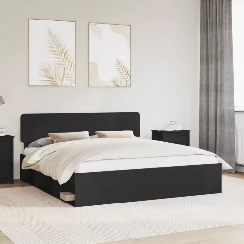 vidaXL Ágykeret fejtámlával Fekete 200 x 200 cm Tömör fenyőfa
