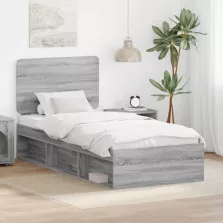   vidaXL Ágykeret fejtámlával Szürke Sonoma 90 x 200 cm Tömör fenyőfa