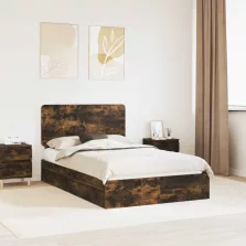   vidaXL Tárolós Ágy fejtámlával Füstölt tölgy 135 x 190 cm Faanyag