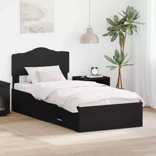 vidaXL Ágykeret fejtámlával fiókkal Fekete 100 x 200 cm Faanyag