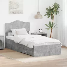   vidaXL Ágykeret fejtámlával fiókkal Beton Szürke 70 x 190 cm Faanyag
