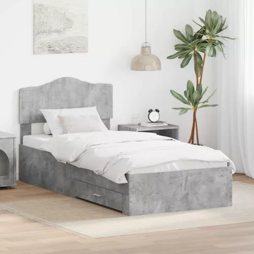 vidaXL Ágykeret fejtámlával fiókkal Beton Szürke 70 x 190 cm Faanyag