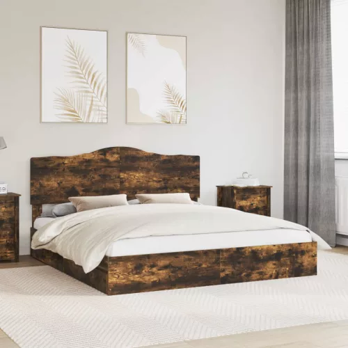 vidaXL Tárolós Ágy fejtámlával Füstölt tölgy 180 x 200 cm Faanyag