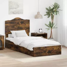   vidaXL Tárolós Ágy fejtámlával Füstölt tölgy 90 x 190 cm Faanyag