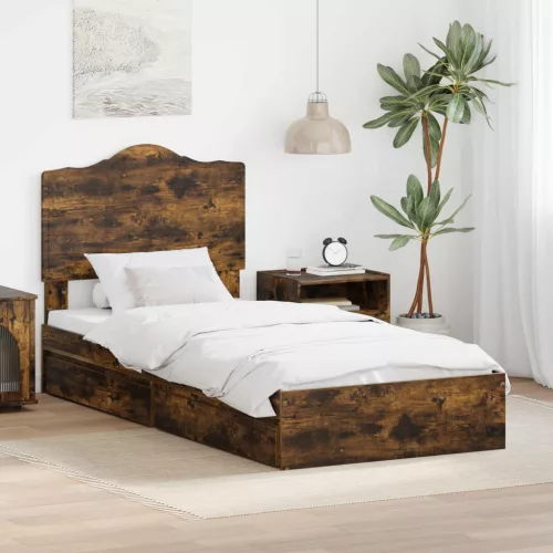 vidaXL Tárolós Ágy fejtámlával Füstölt tölgy 90 x 190 cm Faanyag
