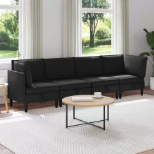 vidaXL Nappali bútor szett 4 pcs Fekete Szövet