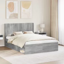   vidaXL Ágykeret tárolóval és fejtámlával 3 pcs Szerelt Fa