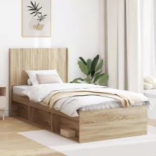   vidaXL Ágykeret tárolóval és fejtámlával 3 pcs Szerelt Fa